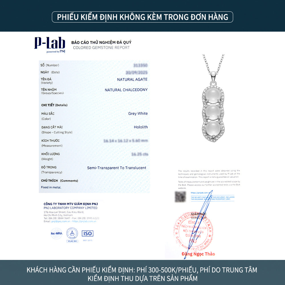 Dây chuyền bạc S925 mặt 3 viên đá mã não chalcedony viền zircon 5A