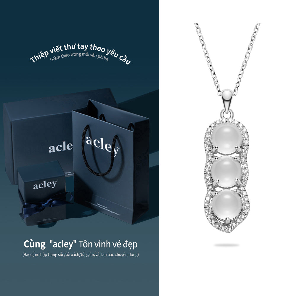 Dây chuyền bạc S925 mặt 3 viên đá mã não chalcedony viền zircon 5A