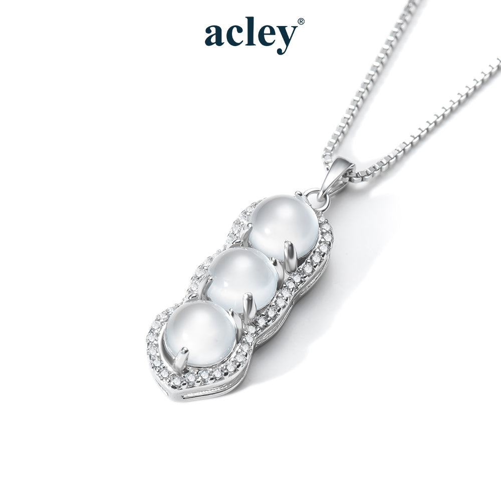 Dây chuyền bạc S925 mặt 3 viên đá mã não chalcedony viền zircon 5A