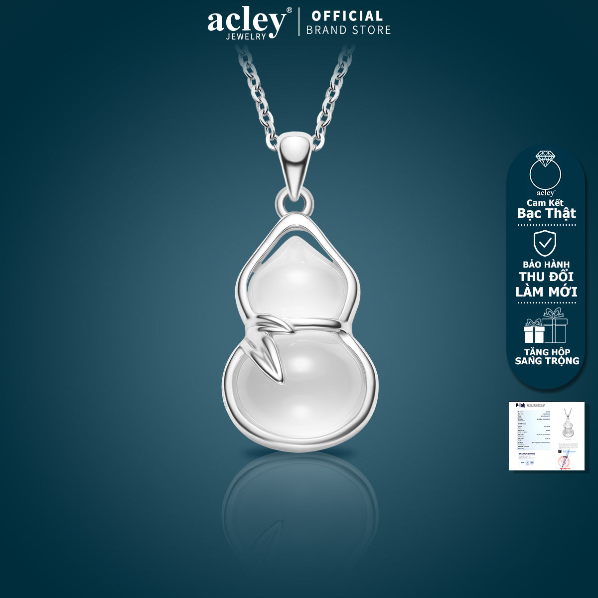 Dây chuyền bạc S925 mặt hồ lô đá mã não chalcedony