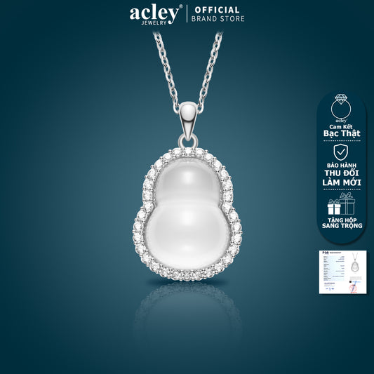 Dây chuyền bạc S925 mặt hồ lô đá chalcedony viền zircon 5A