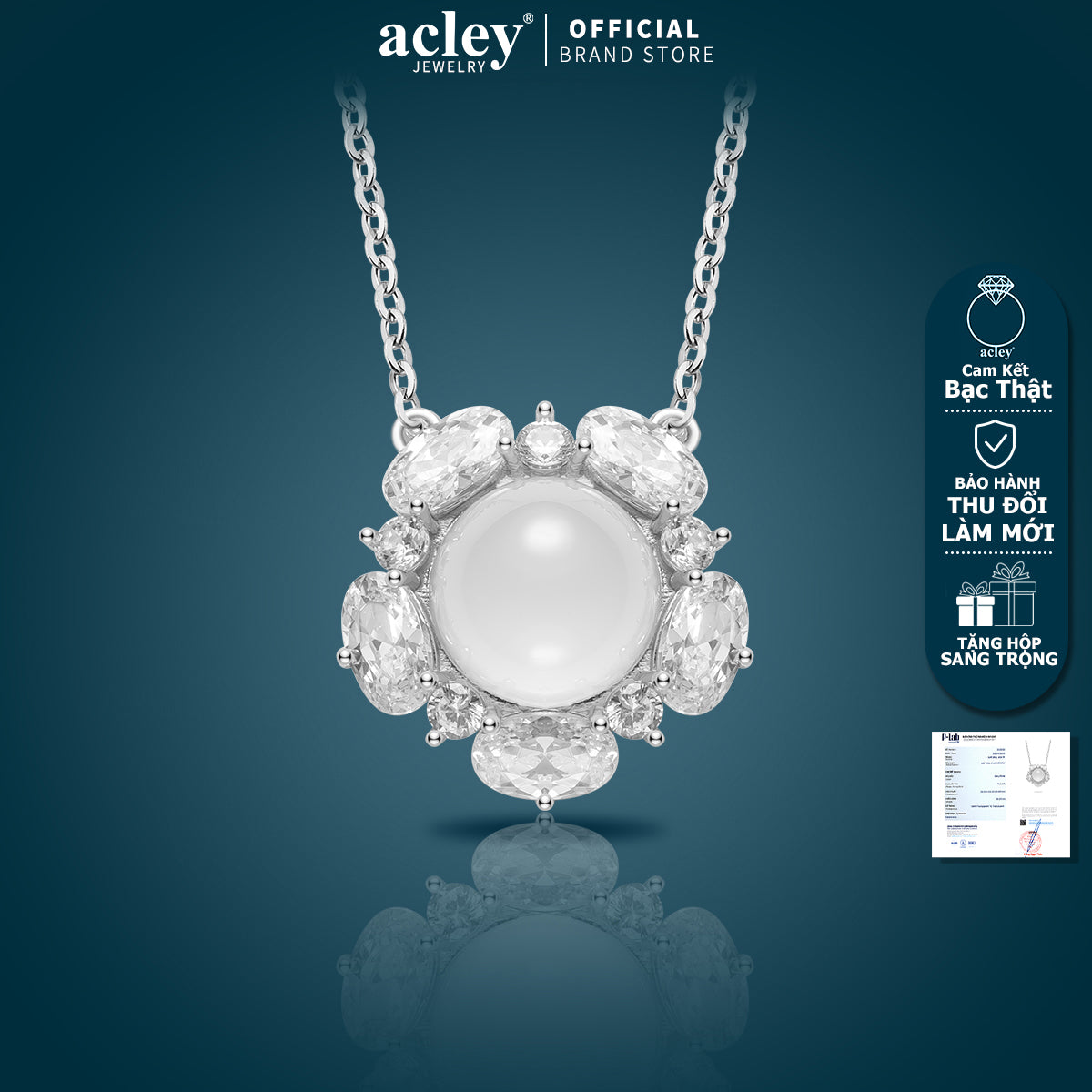 Dây chuyền bạc S925 mặt hoa đá mã não chalcedony viền zircon 5A