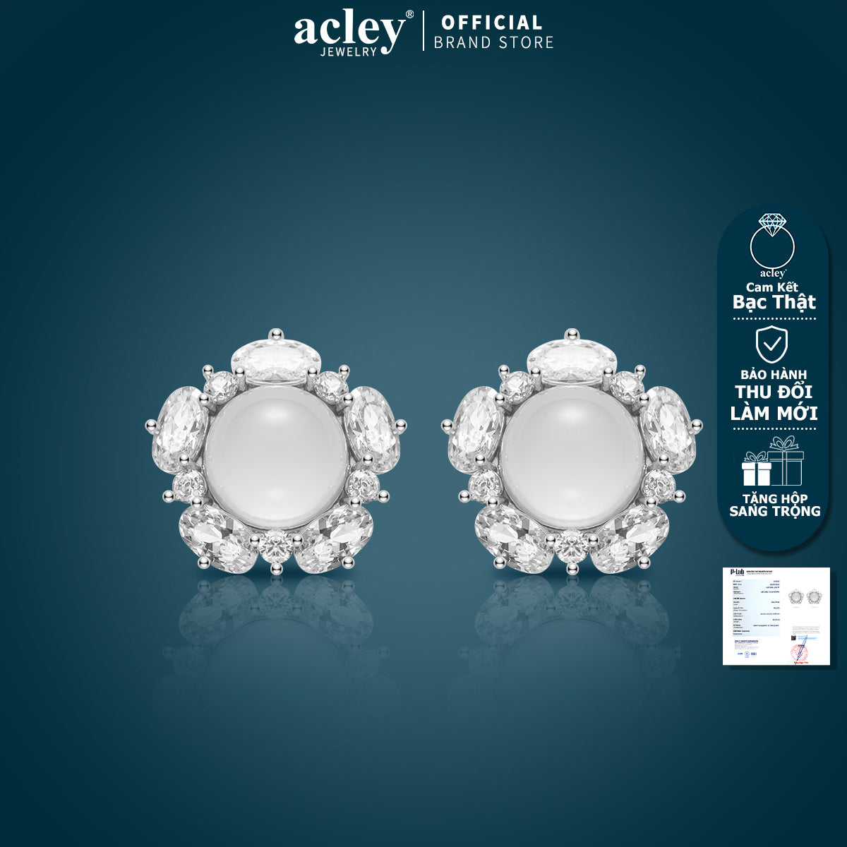 Dây chuyền bạc S925 mặt hoa đá mã não chalcedony viền zircon 5A