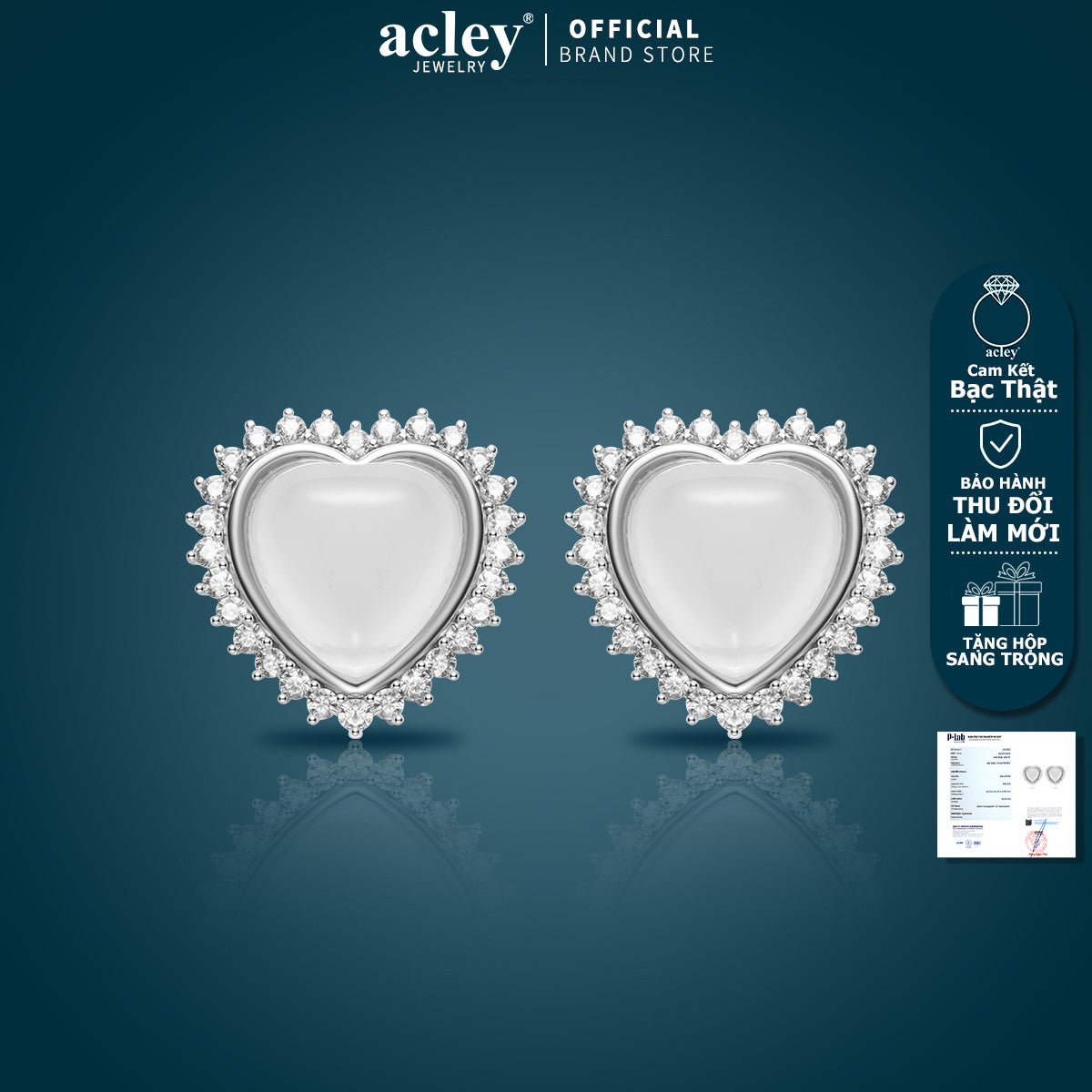 Dây chuyền bạc S925 mặt trái tim đá mã não chalcedony viền zircon 5A
