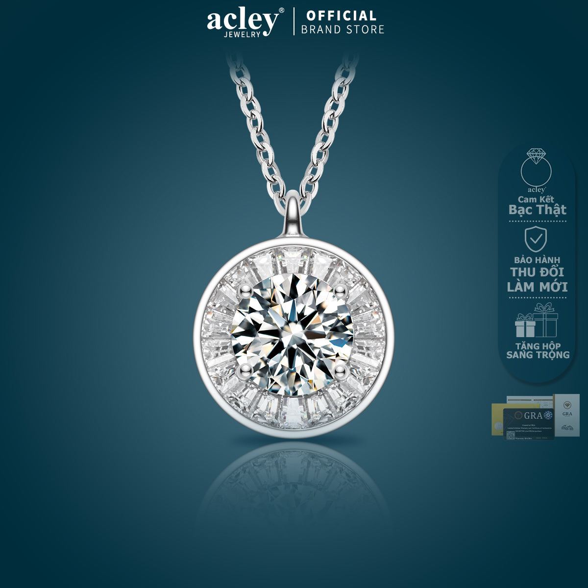 Bông tai bạc S925 đính đá Moissanite dáng tròn viền baguette