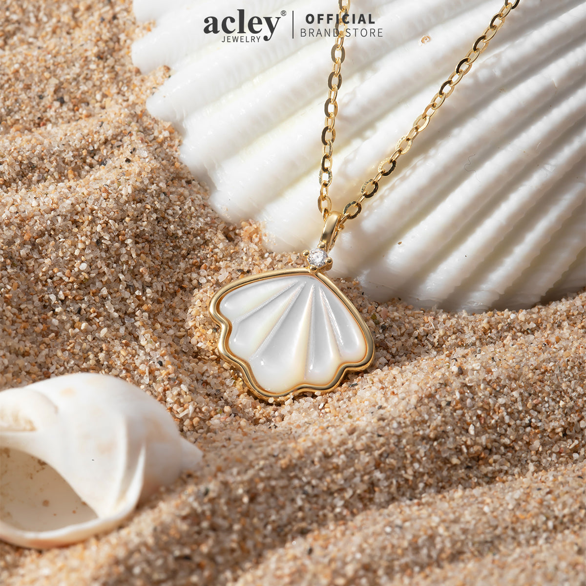 Dây chuyền bạc S925 mặt vỏ sò xà cừ trắng đính đá zircon 5A