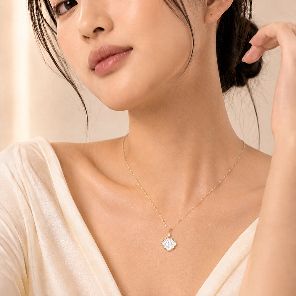 Dây chuyền bạc S925 mặt vỏ sò xà cừ trắng đính đá zircon 5A