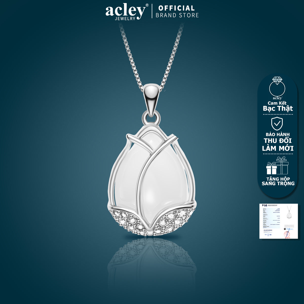 Bộ trang sức bạc S925 hoa tulip phối mã não trắng đính zircon 5A