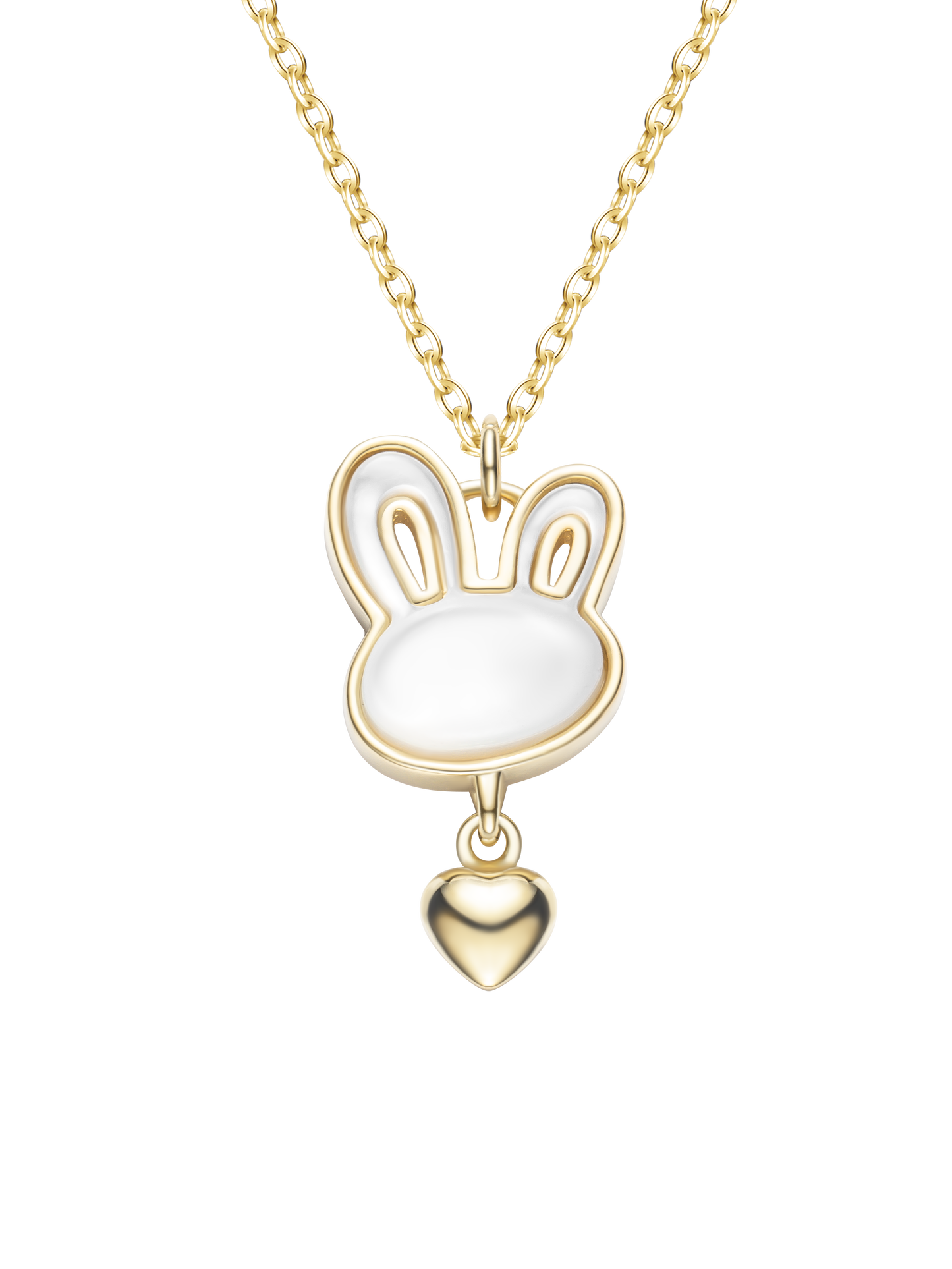 ACLEY Girls’ White Enamel Bunny Pendant Necklace with Heart Charm,  Cute Children’s Jewelry