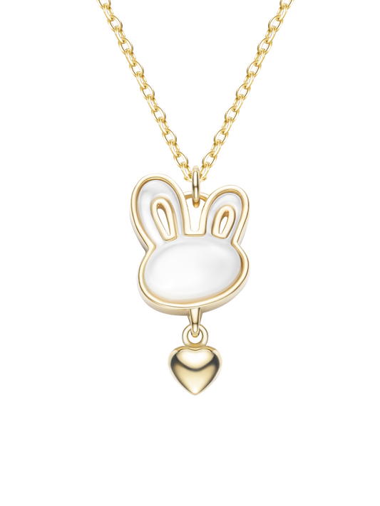 ACLEY Girls’ White Enamel Bunny Pendant Necklace with Heart Charm,  Cute Children’s Jewelry