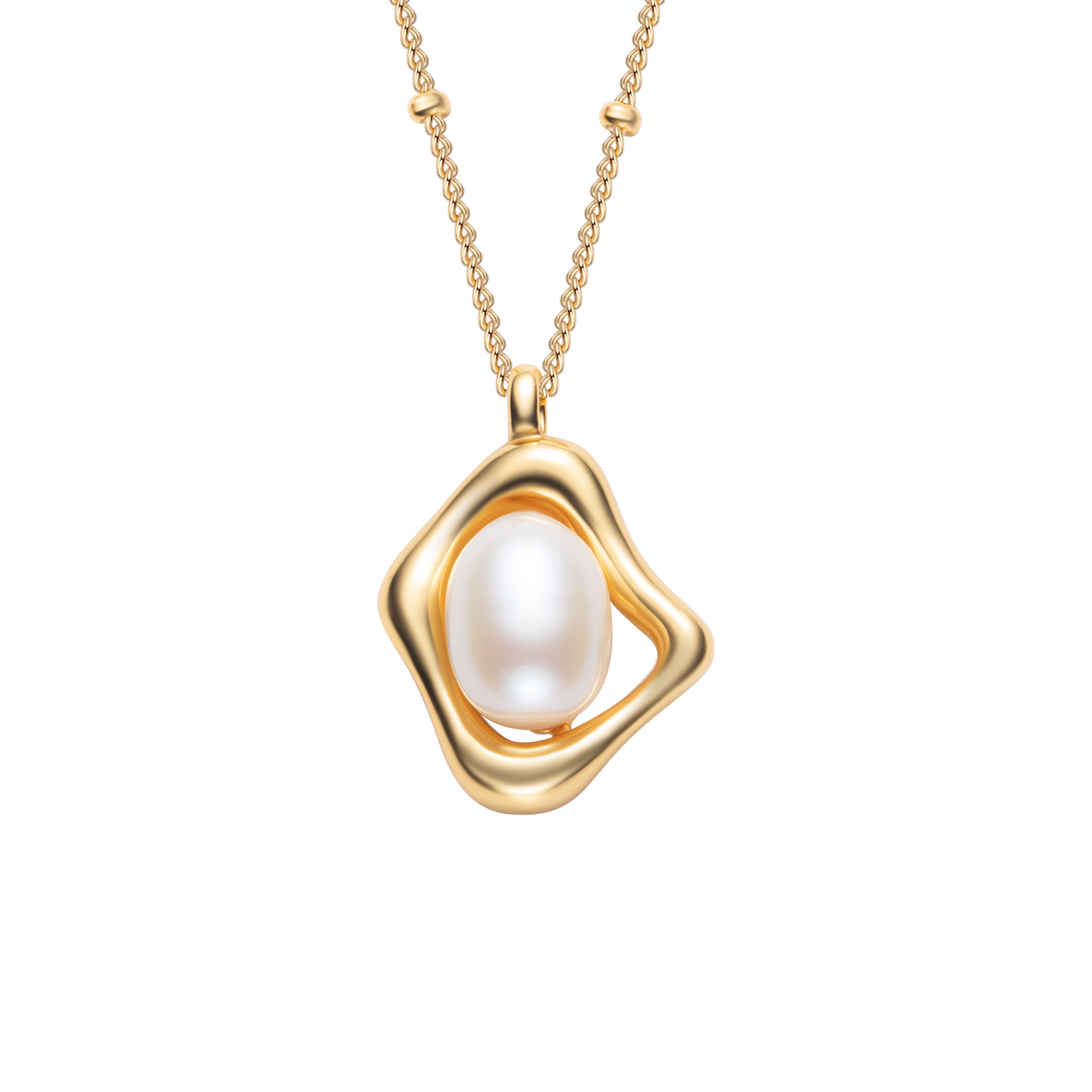 ACLEY Women’s  Irregular Frame Pearl Pendant Necklace, Elegant Vintage Statement Jewelry