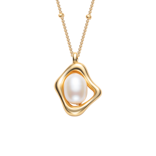 ACLEY Women’s  Irregular Frame Pearl Pendant Necklace, Elegant Vintage Statement Jewelry
