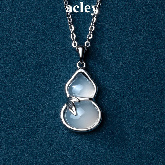 Dây chuyền hồ lô phong thủy bạc S925 đá mã não chalcedony