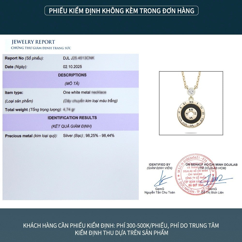 Dây chuyền bạc S925 mặt số La Mã xà cừ trắng