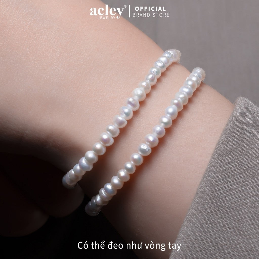 Lắc tay bạc S925 ngọc trai nước ngọt hai vòng thanh lịch