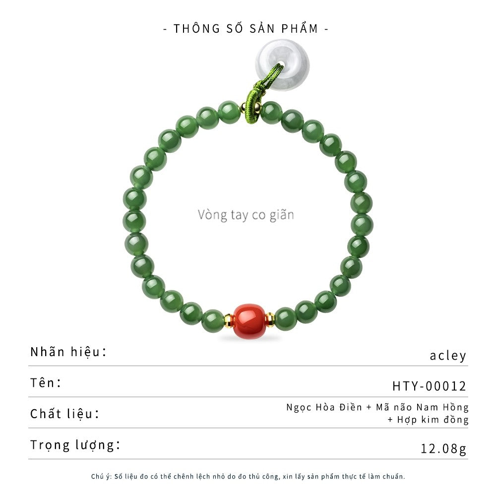 Vòng tay chuỗi hạt ngọc Hòa Điền phối mã não Nam Hồng