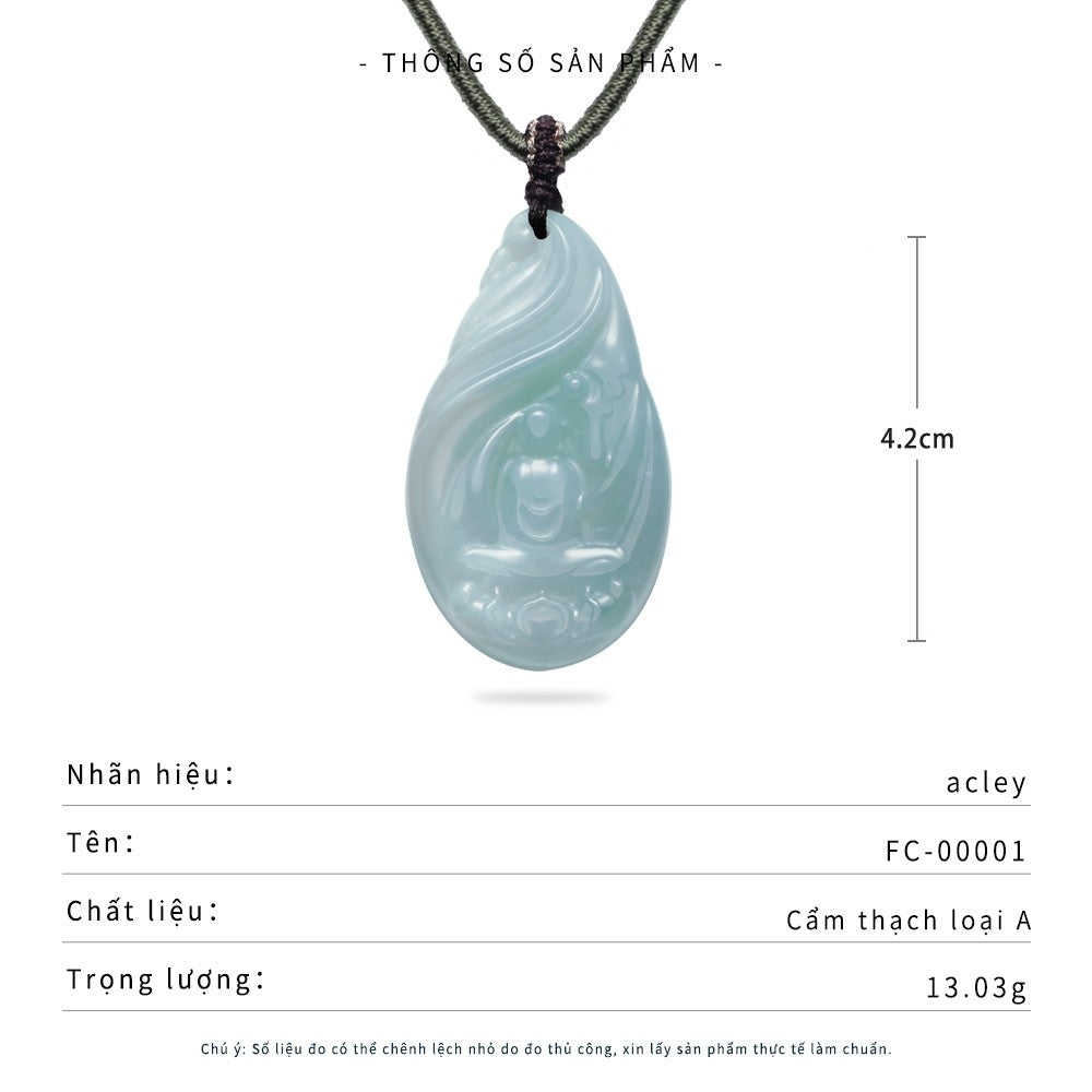 Mặt dây chuyền ngọc phỉ thúy hình giọt nước chạm Quan Âm