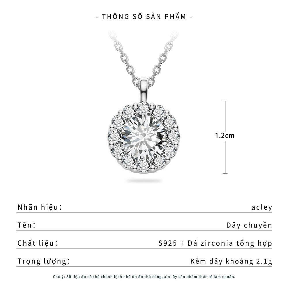 Dây chuyền bạc S925 mặt tròn đính đá zircon 5A