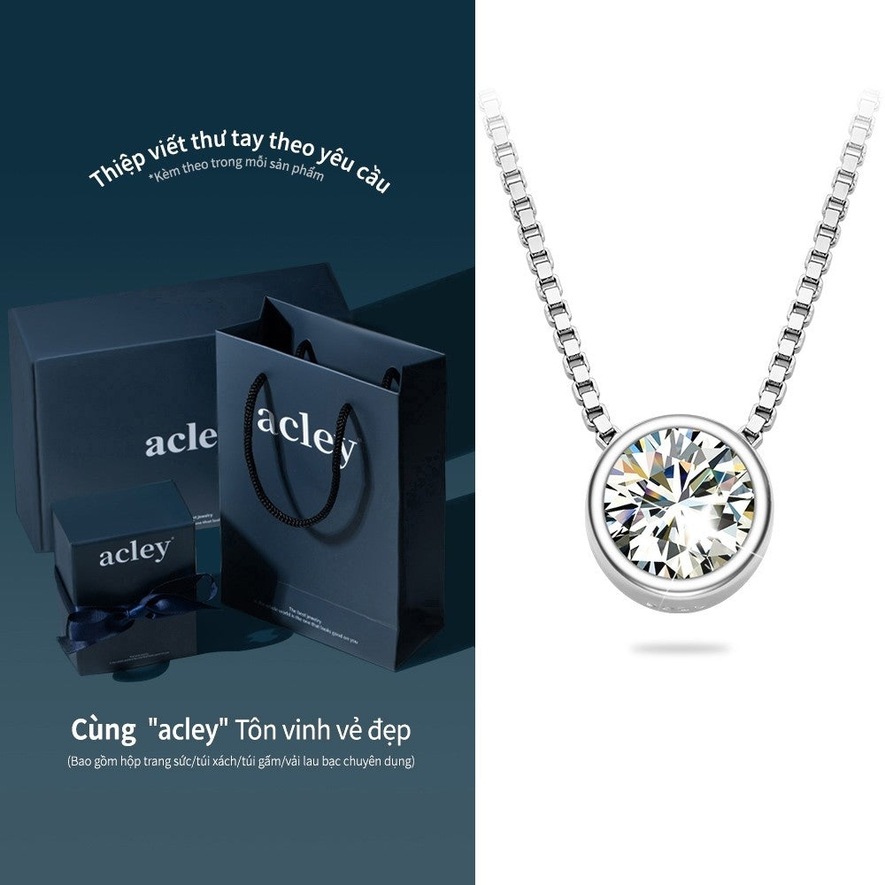 Dây chuyền bạc S925 mặt tròn đính đá Moissanite