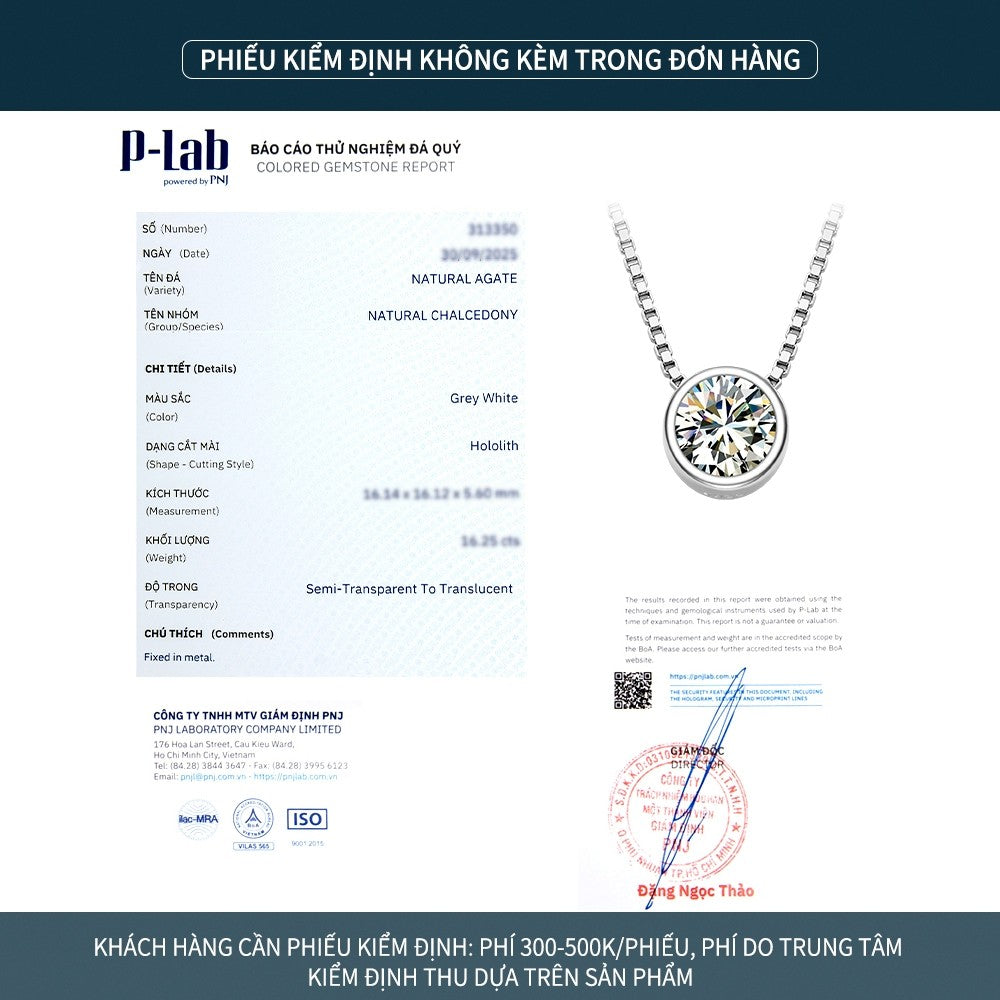 Dây chuyền bạc S925 mặt tròn đính đá Moissanite