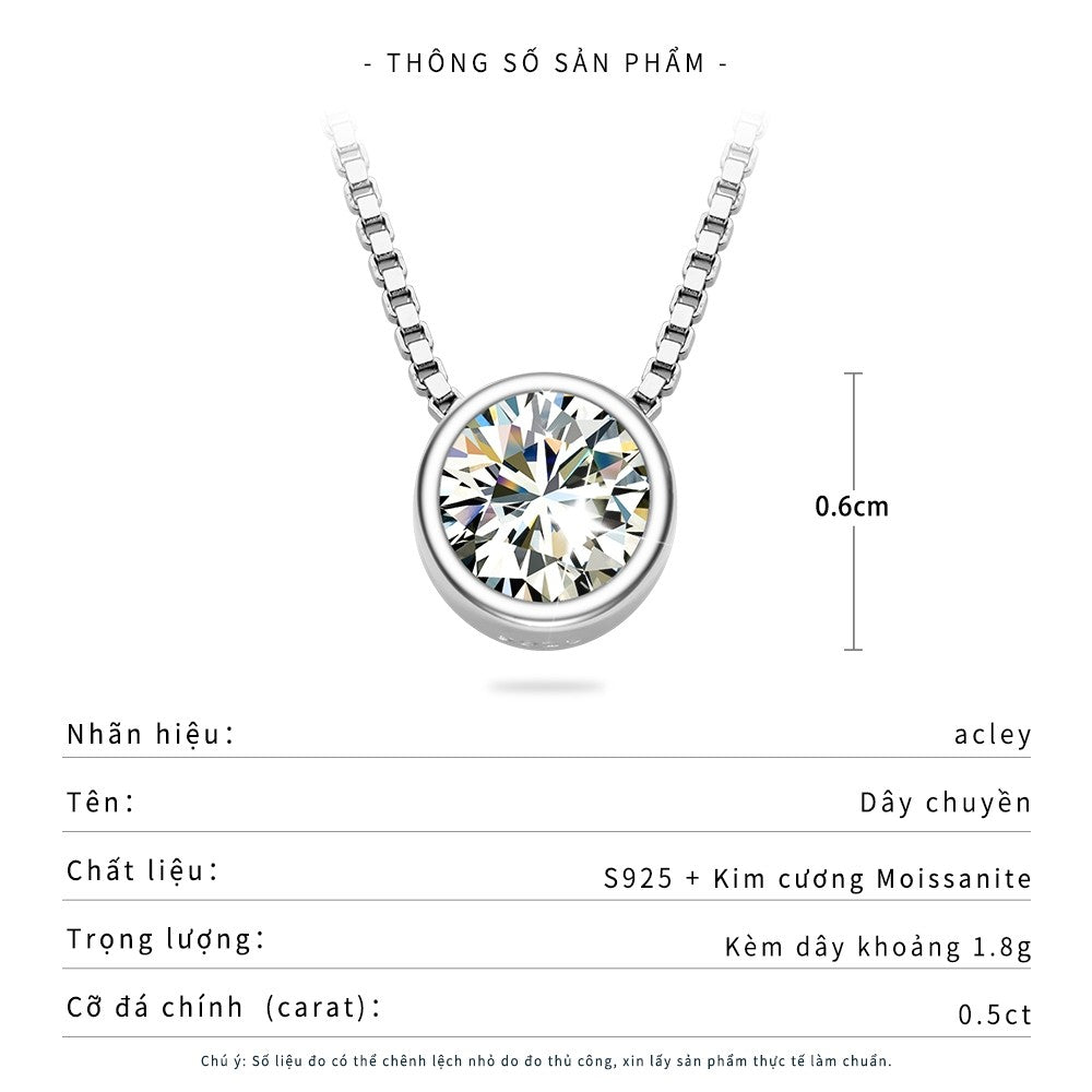 Dây chuyền bạc S925 mặt tròn đính đá Moissanite