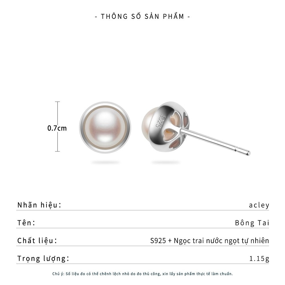 Bông tai bạc S925 ngọc trai nước ngọt dáng tròn