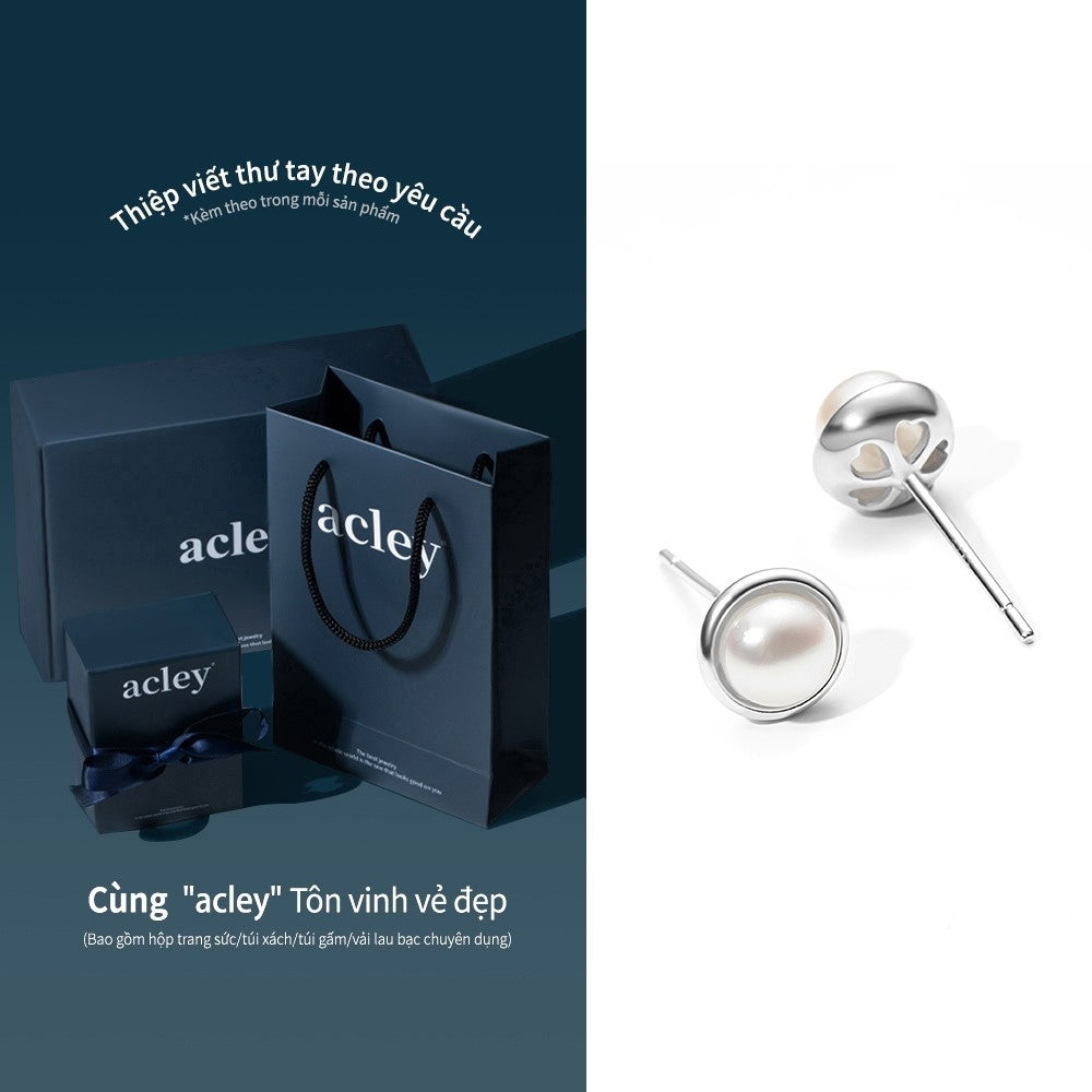 Bông tai bạc S925 ngọc trai nước ngọt dáng tròn