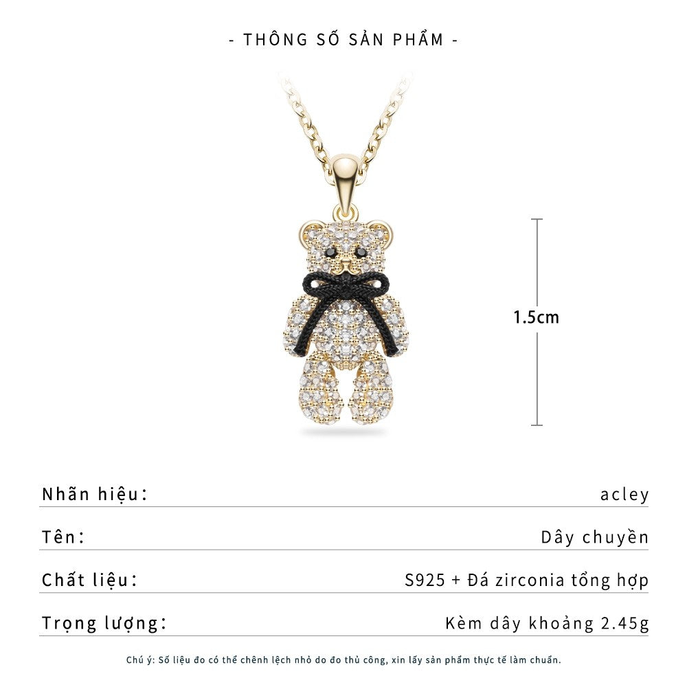 Dây chuyền bạc S925 hình gấu Teddy đính đá zircon 5A