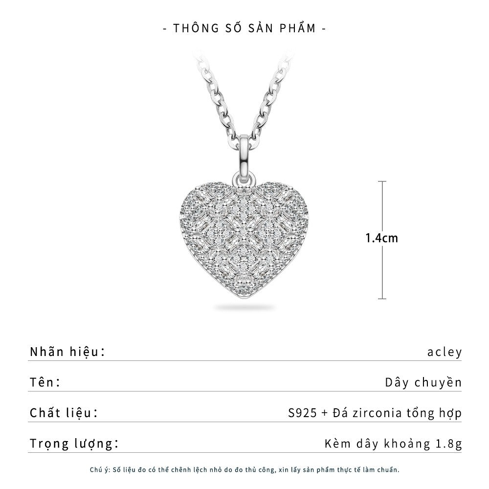 Dây chuyền bạc S925 hình trái tim đính đá zircon 5A