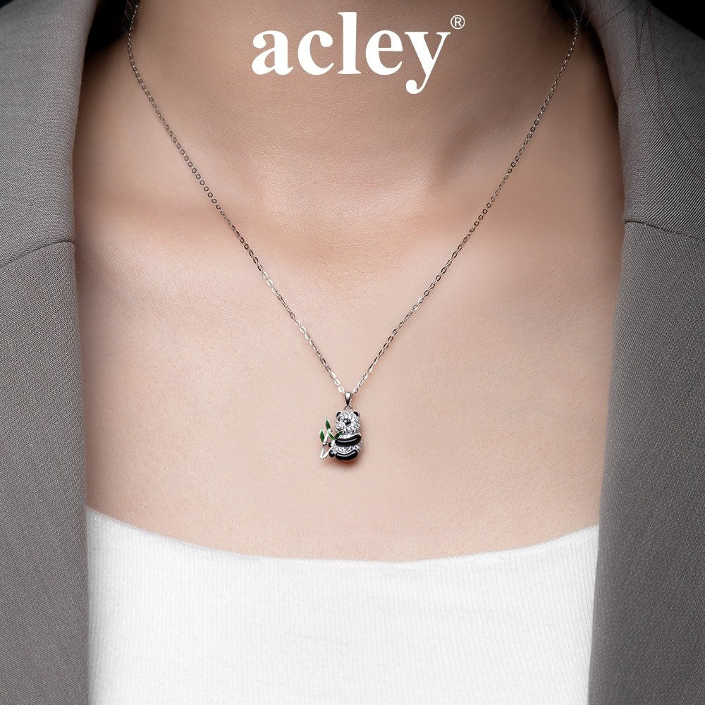 Dây chuyền bạc S925 hình gấu trúc ôm trúc đính đá zircon 5A