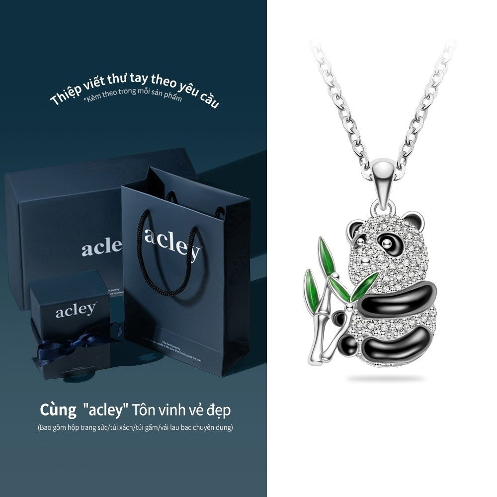 Dây chuyền bạc S925 hình gấu trúc ôm trúc đính đá zircon 5A