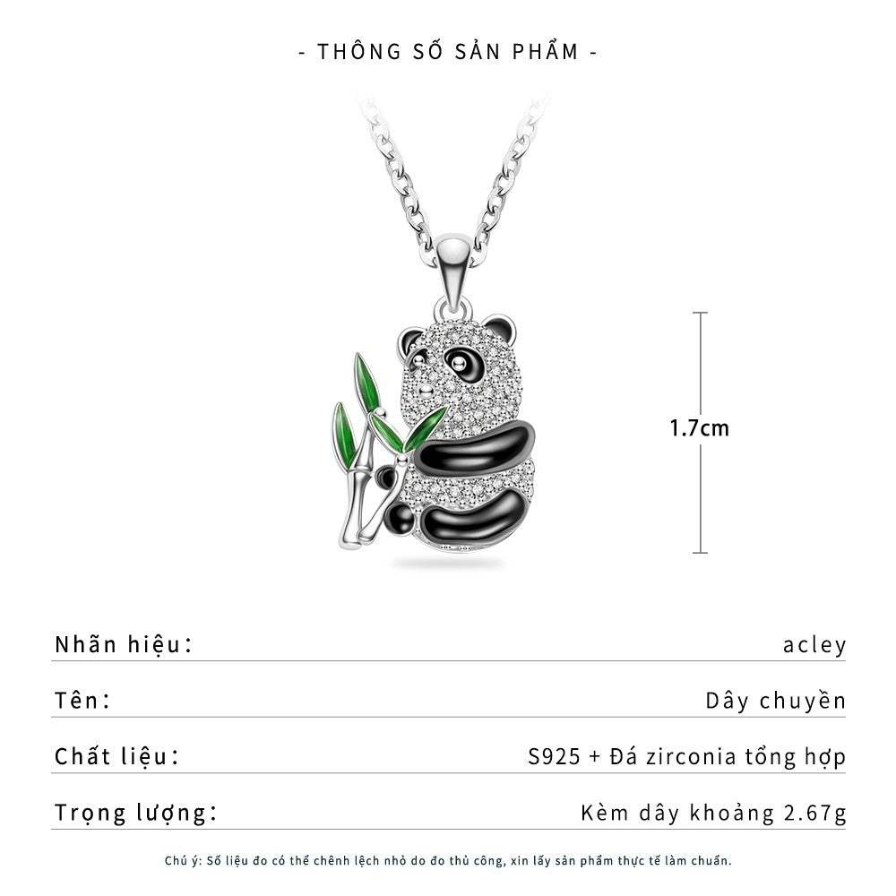 Dây chuyền bạc S925 hình gấu trúc ôm trúc đính đá zircon 5A