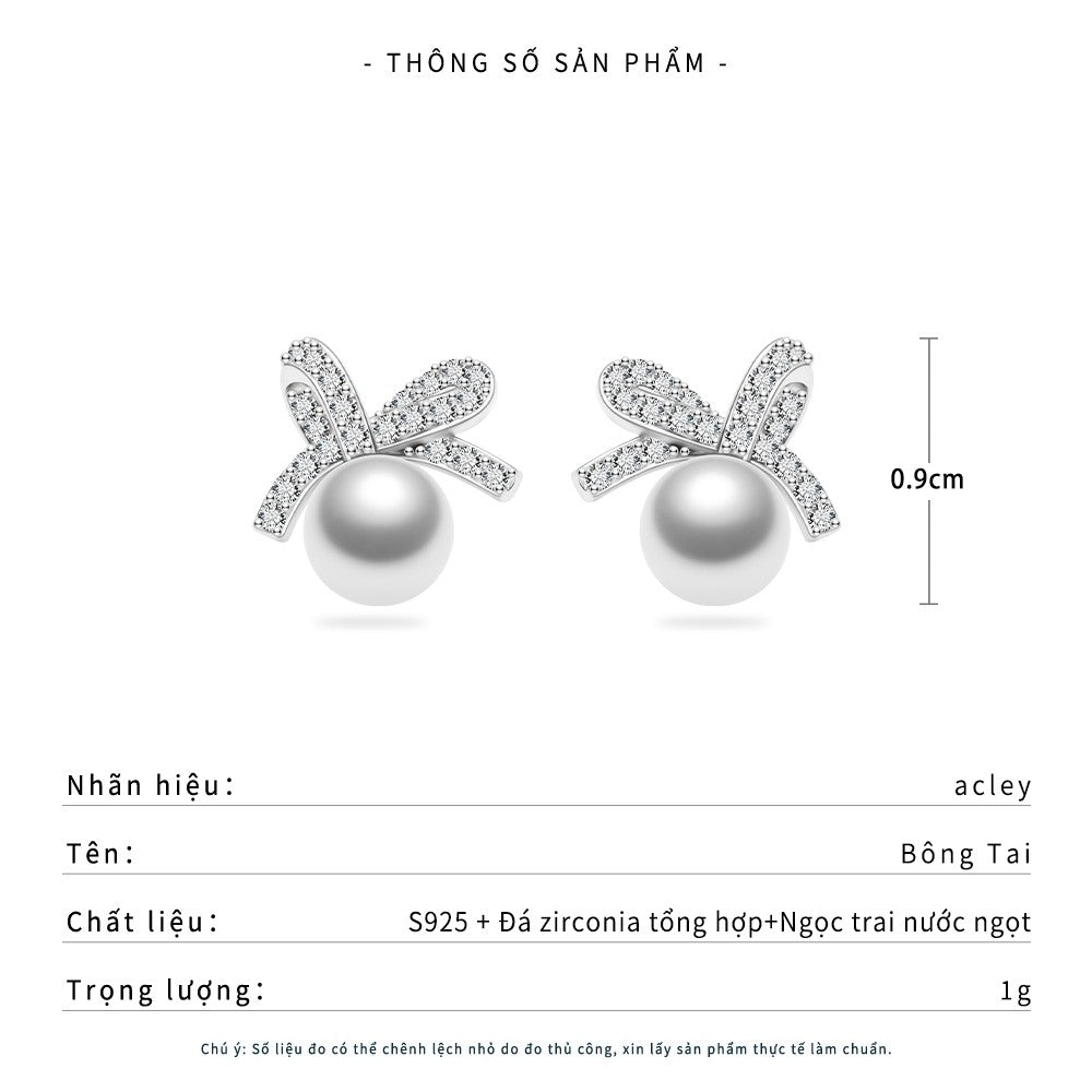 Bông tai nơ ngọc trai nước ngọt bạc S925