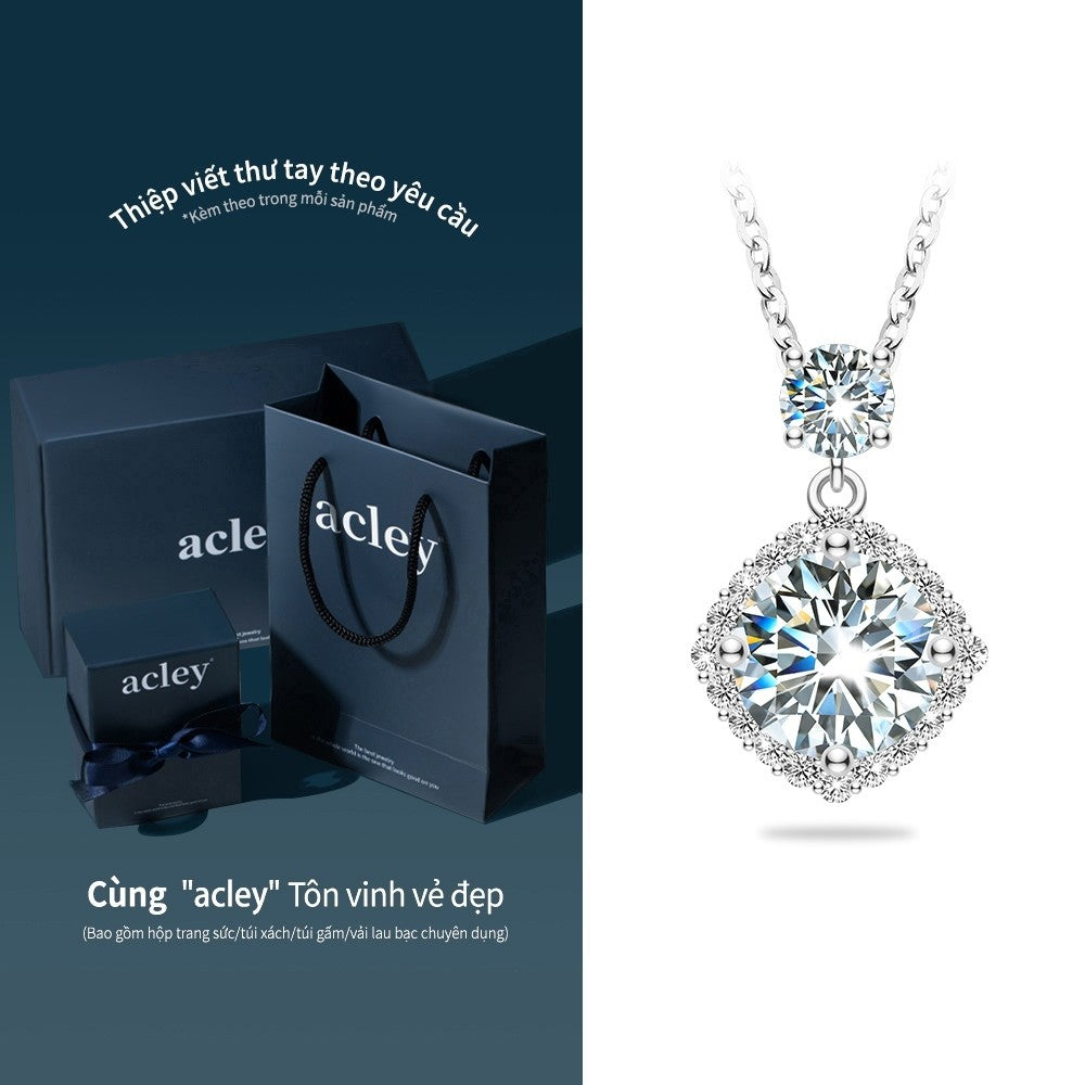 Dây chuyền bạc S925 đính đá moissanite đôi sang trọng