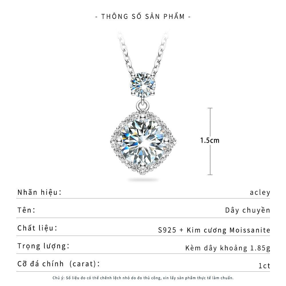 Dây chuyền bạc S925 đính đá moissanite đôi sang trọng