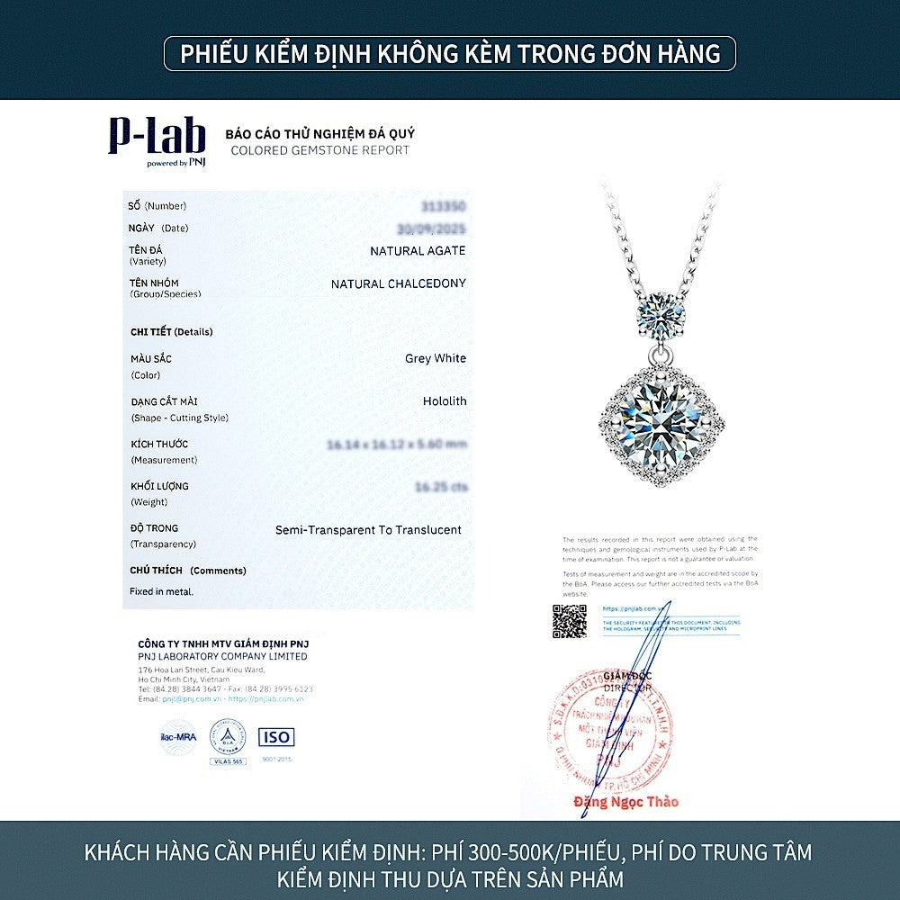 Dây chuyền bạc S925 đính đá moissanite đôi sang trọng