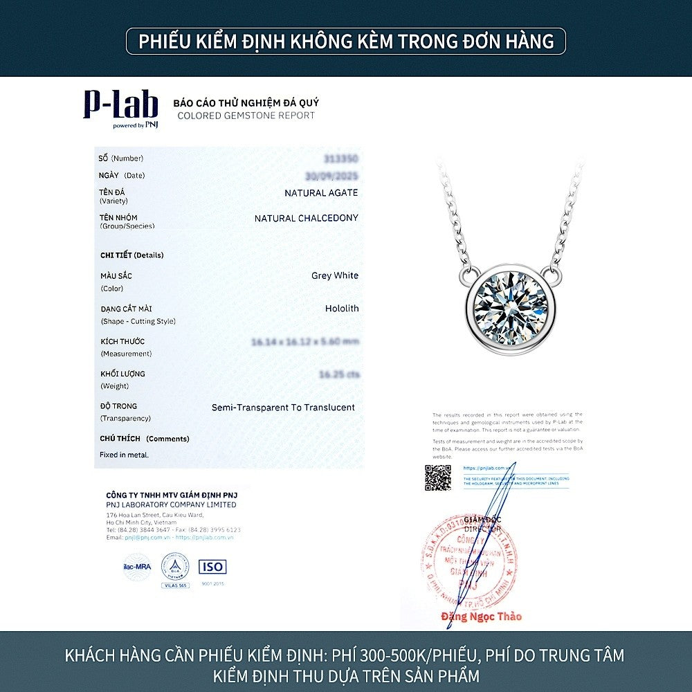 Dây chuyền bạc S925 đính đá Moissanite viền tròn