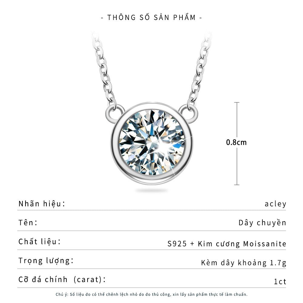 Dây chuyền bạc S925 đính đá Moissanite viền tròn