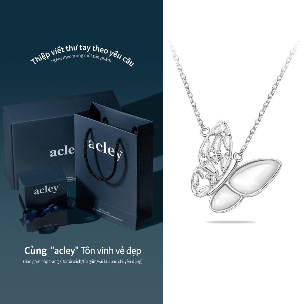Dây chuyền bạc S925 hình bướm xà cừ trắng đính đá zircon 5A