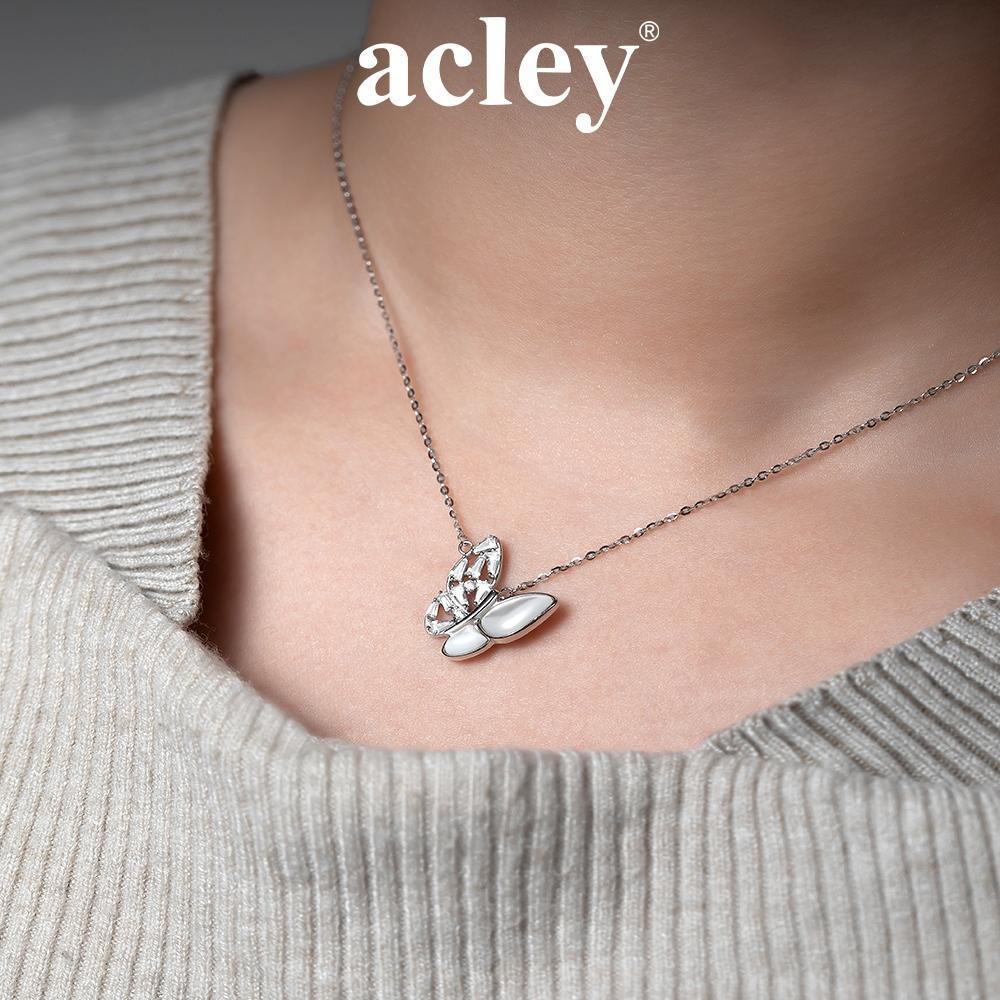 Dây chuyền bạc S925 hình bướm xà cừ trắng đính đá zircon 5A
