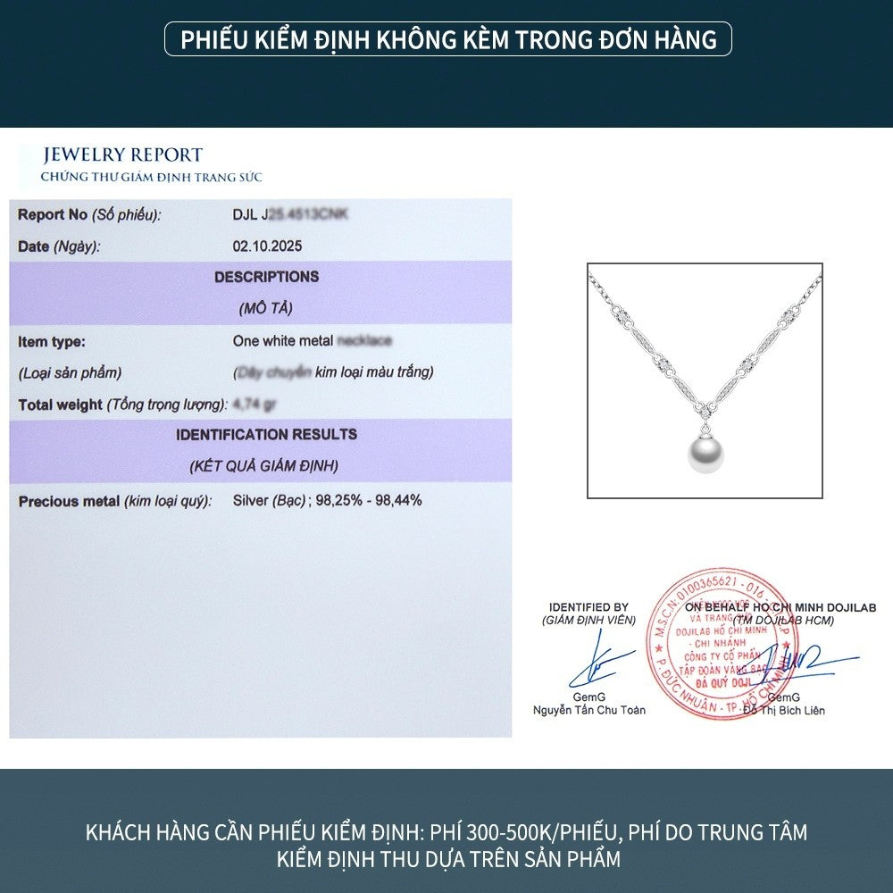 Dây chuyền bạc S925 ngọc trai nước ngọt đính đá zircon 5A