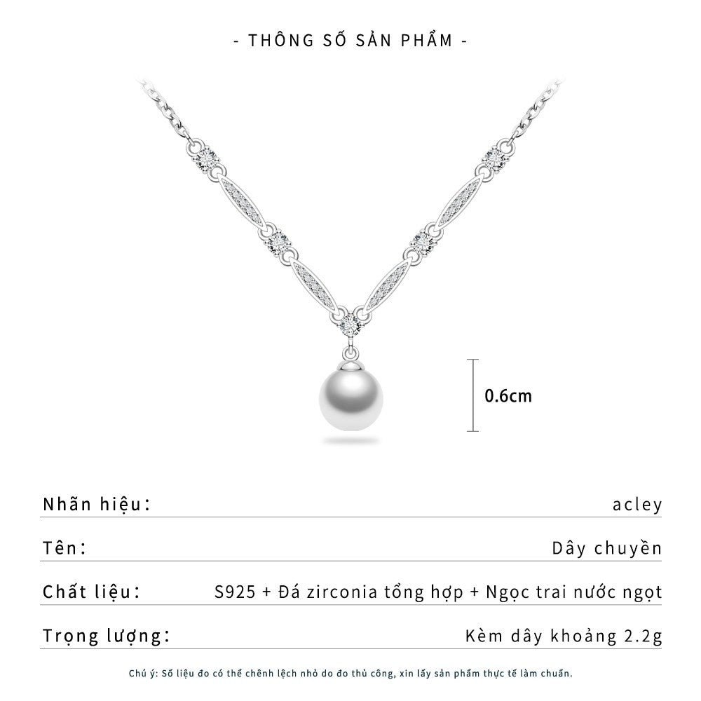 Dây chuyền bạc S925 ngọc trai nước ngọt đính đá zircon 5A