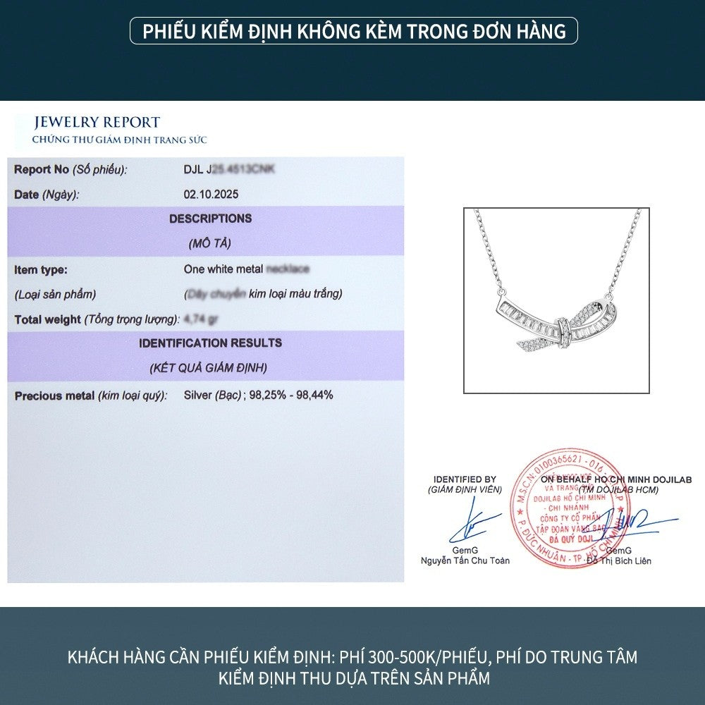 Dây chuyền bạc S925 đính đá zircon 5A dáng nơ cách điệu