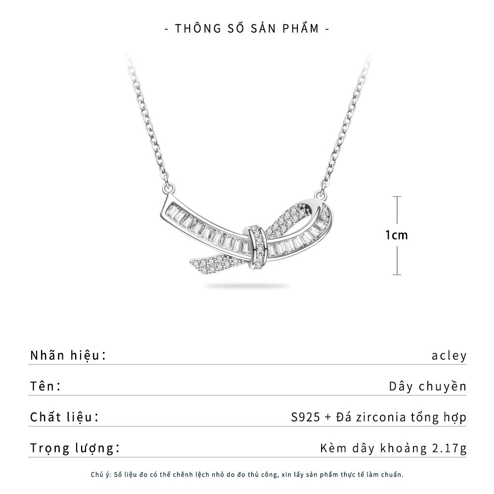 Dây chuyền bạc S925 đính đá zircon 5A dáng nơ cách điệu