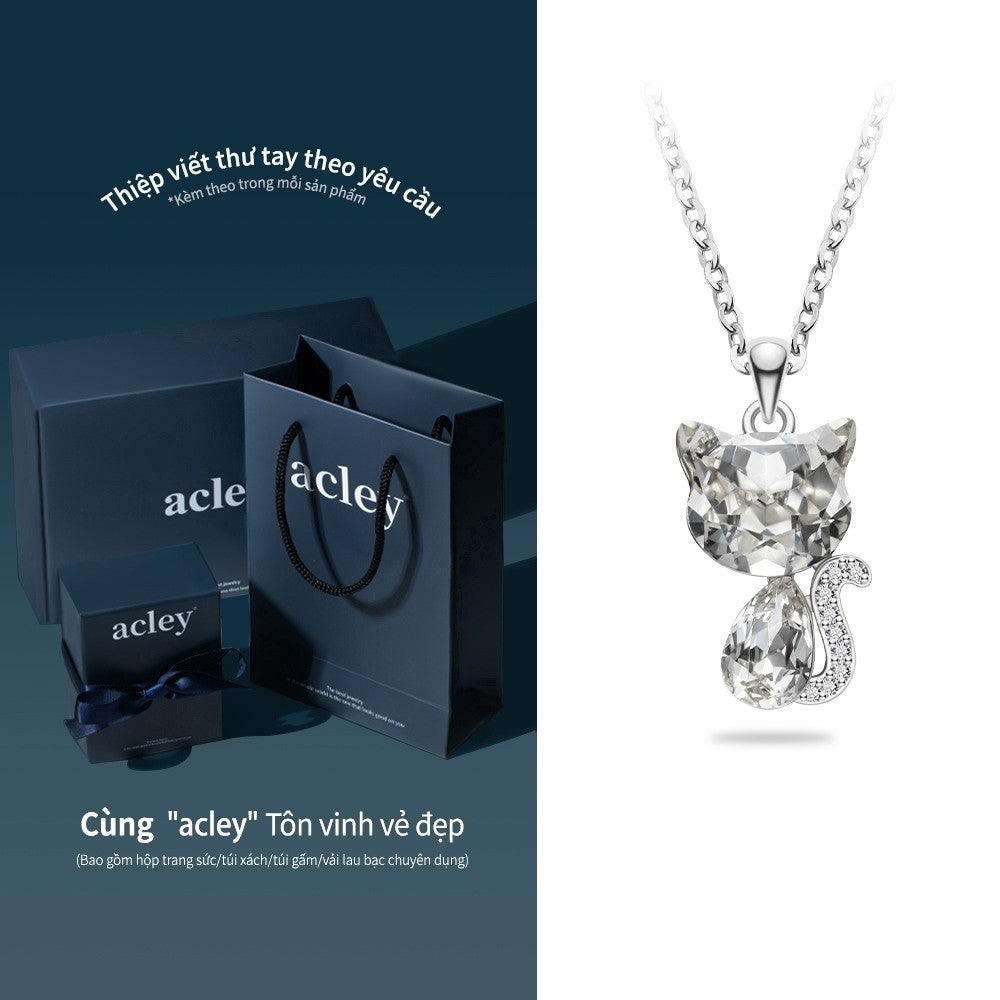 Dây chuyền bạc S925 hình mèo đính đá zircon 5A