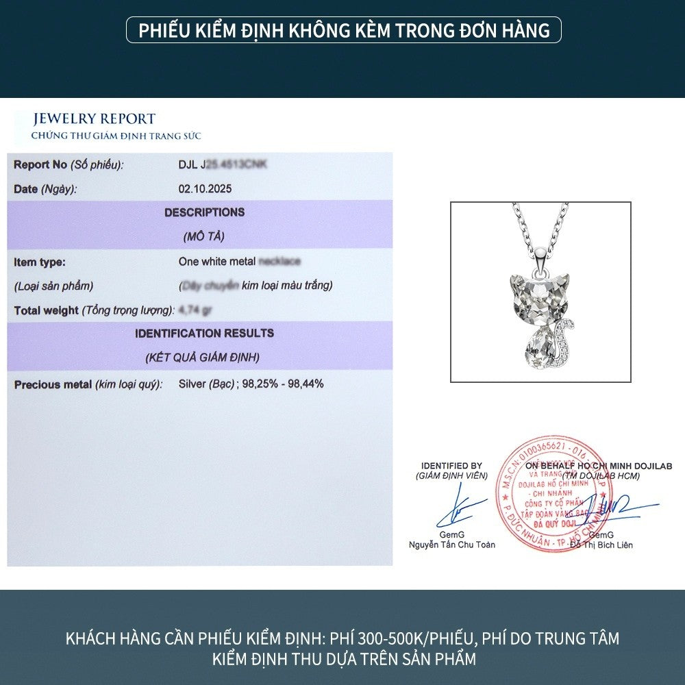 Dây chuyền bạc S925 hình mèo đính đá zircon 5A