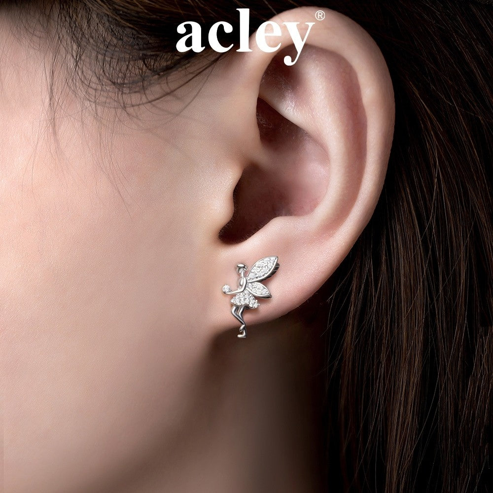 Bông tai bạc S925 hình nàng tiên đính đá zircon 5A