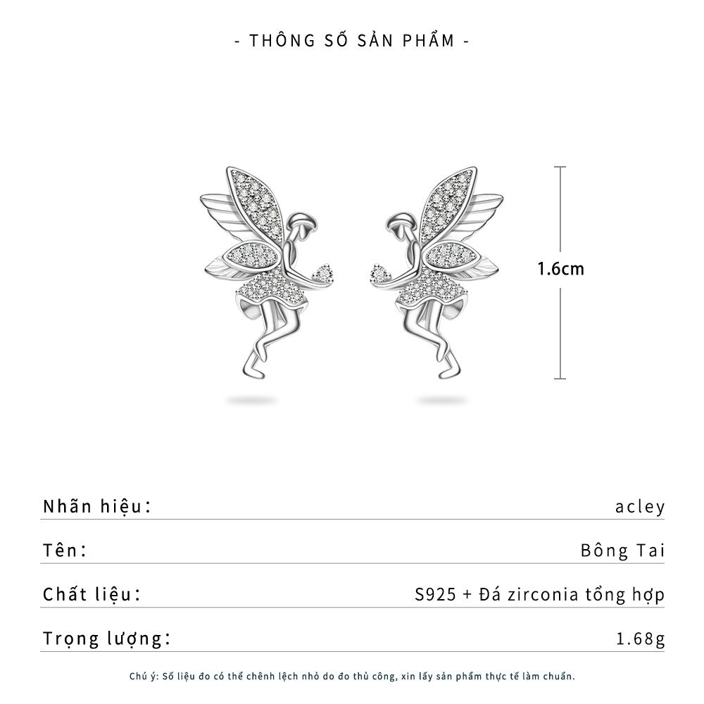 Bông tai bạc S925 hình nàng tiên đính đá zircon 5A