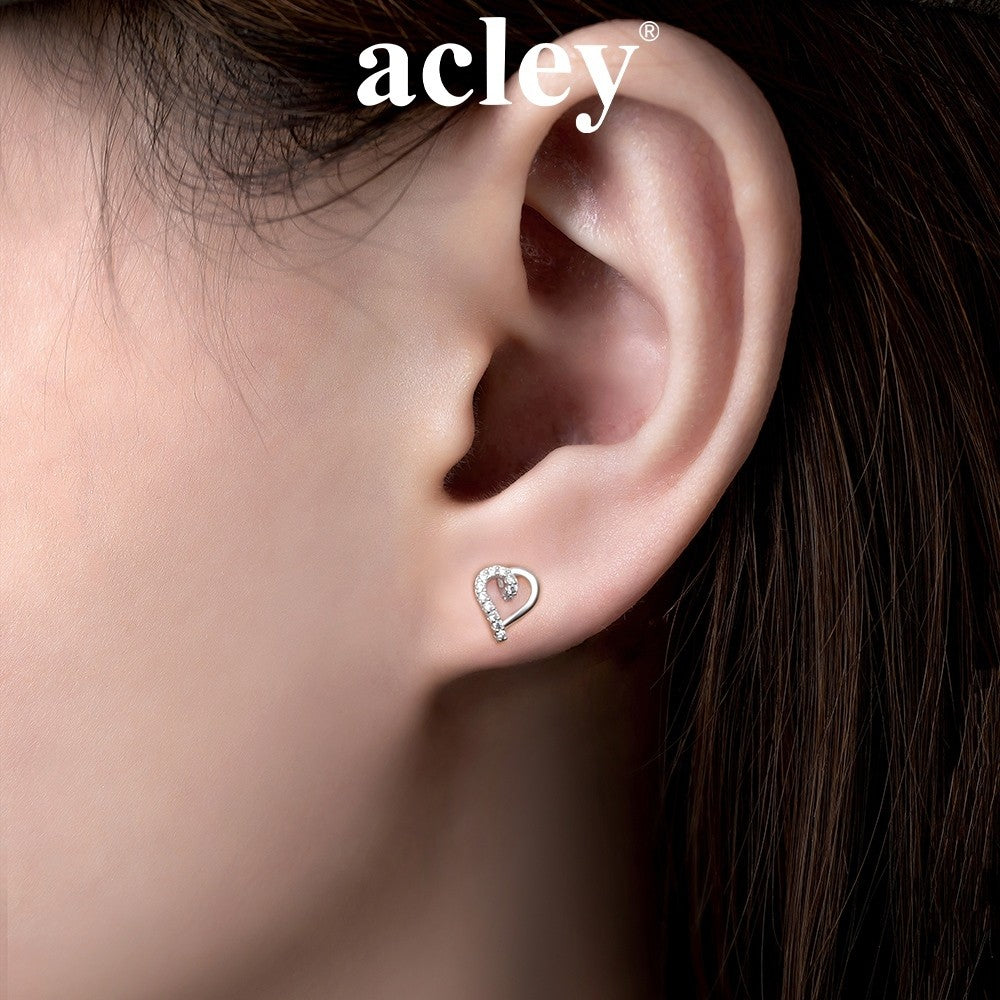 Bông tai hình trái tim bạc S925 đính đá zircon 5A