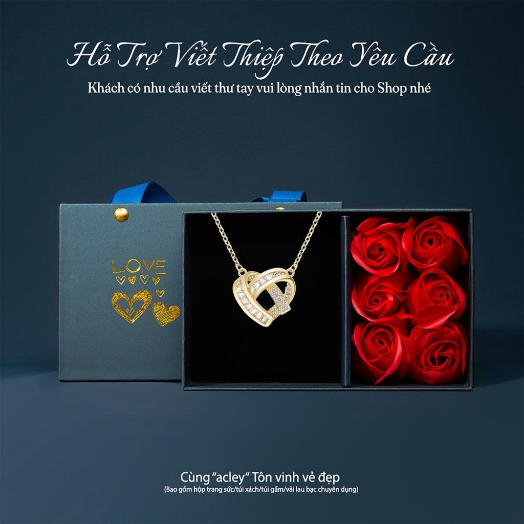 Dây chuyền bạc S925 mặt trái tim cách điệu đính đá zircon 5A